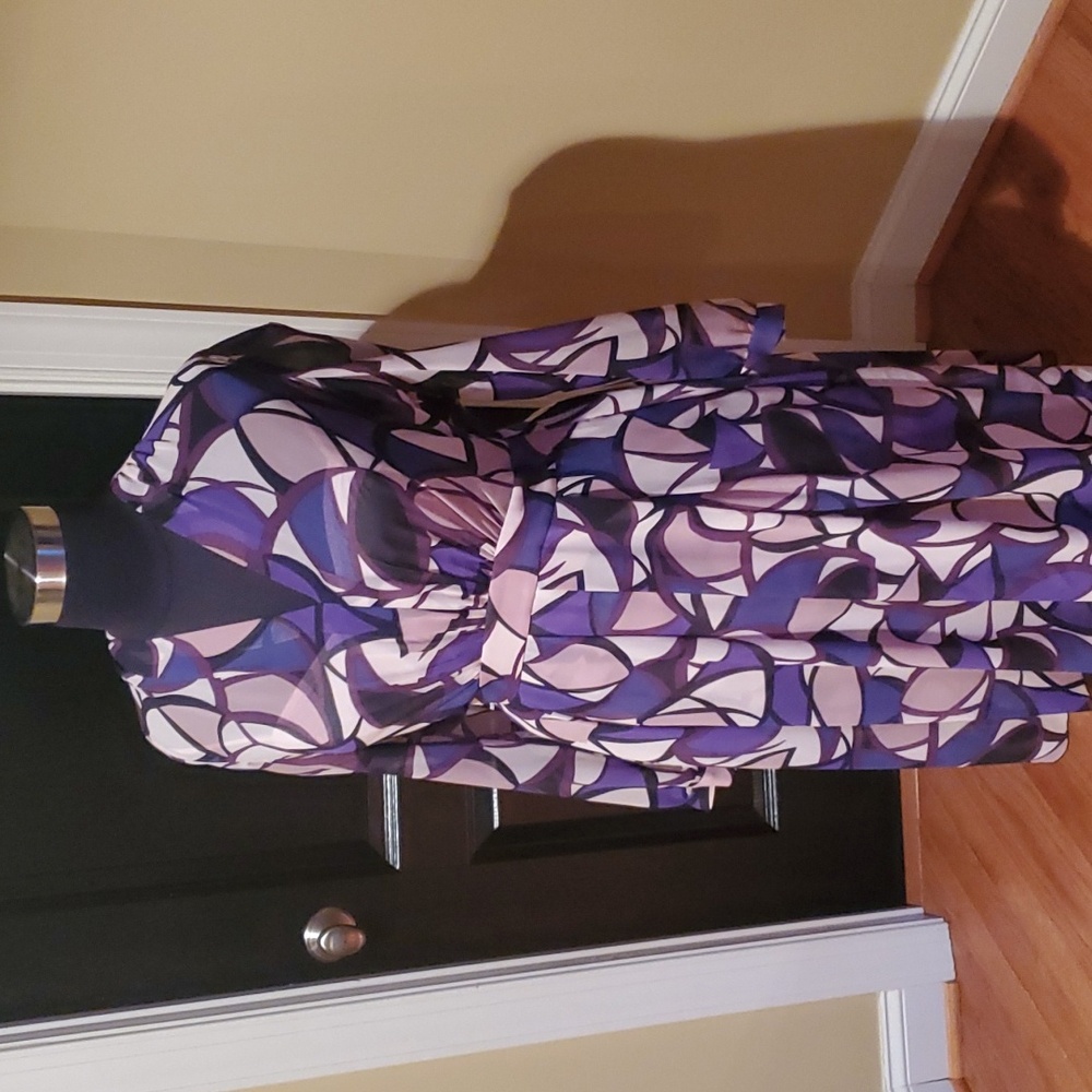 Anne Klein purple, pink and cream midi dress